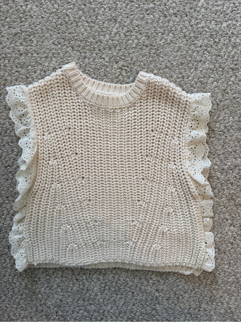 Zara Toddler Cream Knit Ruffle-Trim Sweater Vest